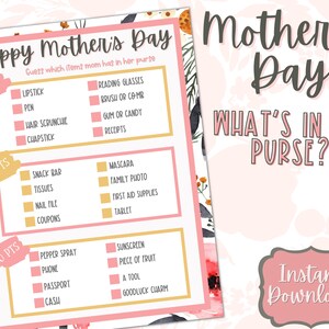 Mother's Day What's in Your Purse Game | Printable Mother's Day Game | What's in her purse activity | Games for Grandma | Games for Mom