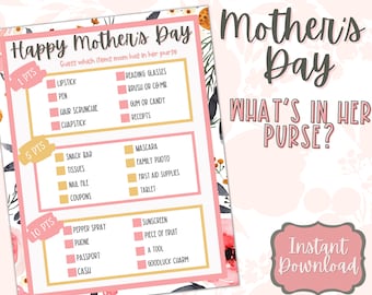 Juego del Día de la Madre: ¿Qué hay en tu bolso? / Juego imprimible del Día de la Madre / Actividad de ¿Qué hay en su bolso? / Juegos para la abuela / Juegos para mamá