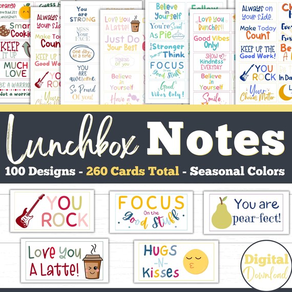 Lunchbox Notes | Printable Lunchbox Notes | Lunch Box Notes for Kids | Teen Lunchbox Notes | Lunchbox Jokes | 260 Lunchbox Notes| Lunch Note