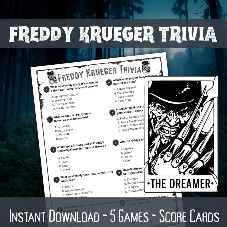 Slasher Trivia Printable Horror Movie Trivia Game Set, Jason Vorhees, Michael Myers ...