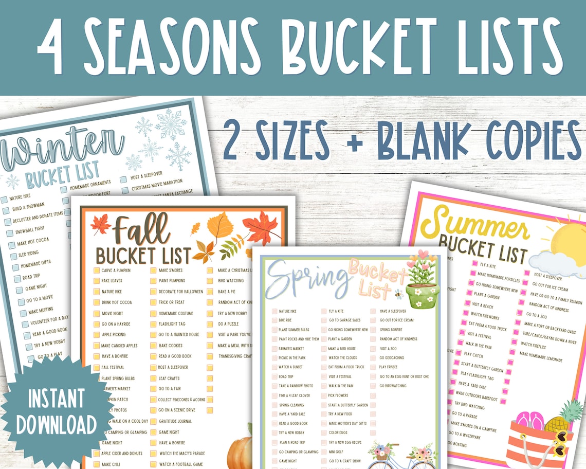 Seasonal Bucket List Fall Winter Summer Spring Printable Seasonal Game Activity Seasonal Activities Bucket List PDF File image 1