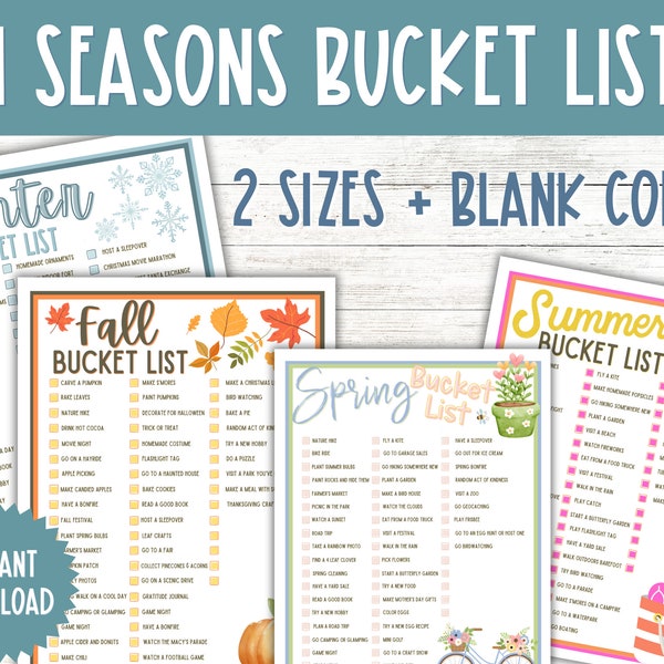 Seasonal Bucket List | Fall | Winter | Summer | Spring | Printable | Seasonal Game | Activity | Seasonal Activities | Bucket List | PDF File
