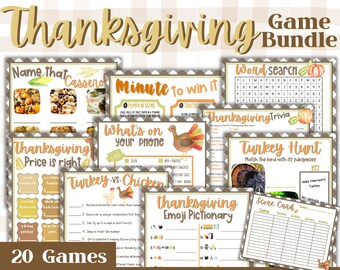 Thanksgiving-Spiele, Friendsgiving-Spielepaket, enthält 20 druckbare Thanksgiving-Spiele für Kinder und Erwachsene, Game Night Score-Karte