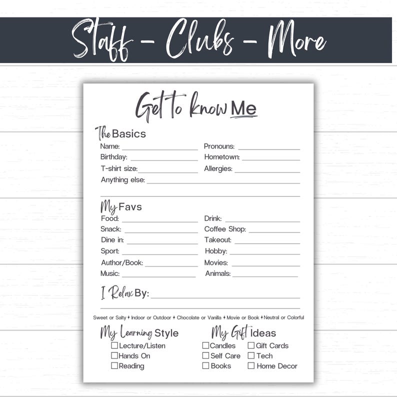Get to Know Me | Get to Know Me Employee | Team Building Get to Know Me ...