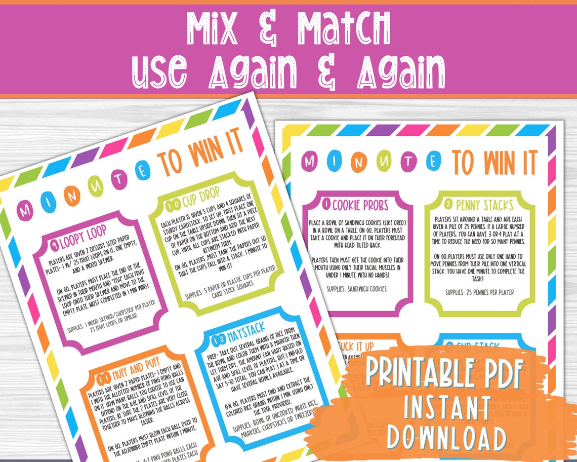 Minute to Win It, Party Game, Printable Party Game, Sleepover Game ...