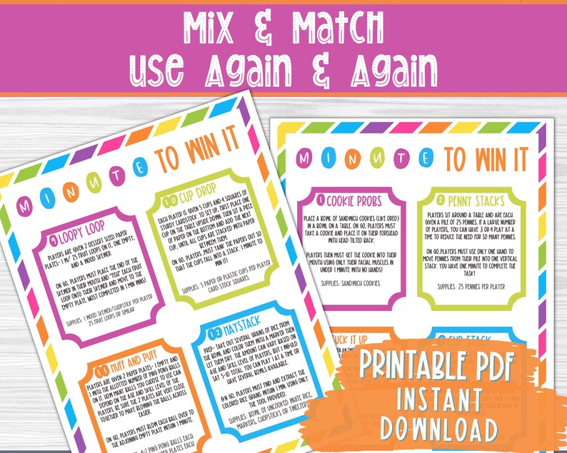 Minute to Win It, Party Game, Printable Party Game, Sleepover Game ...