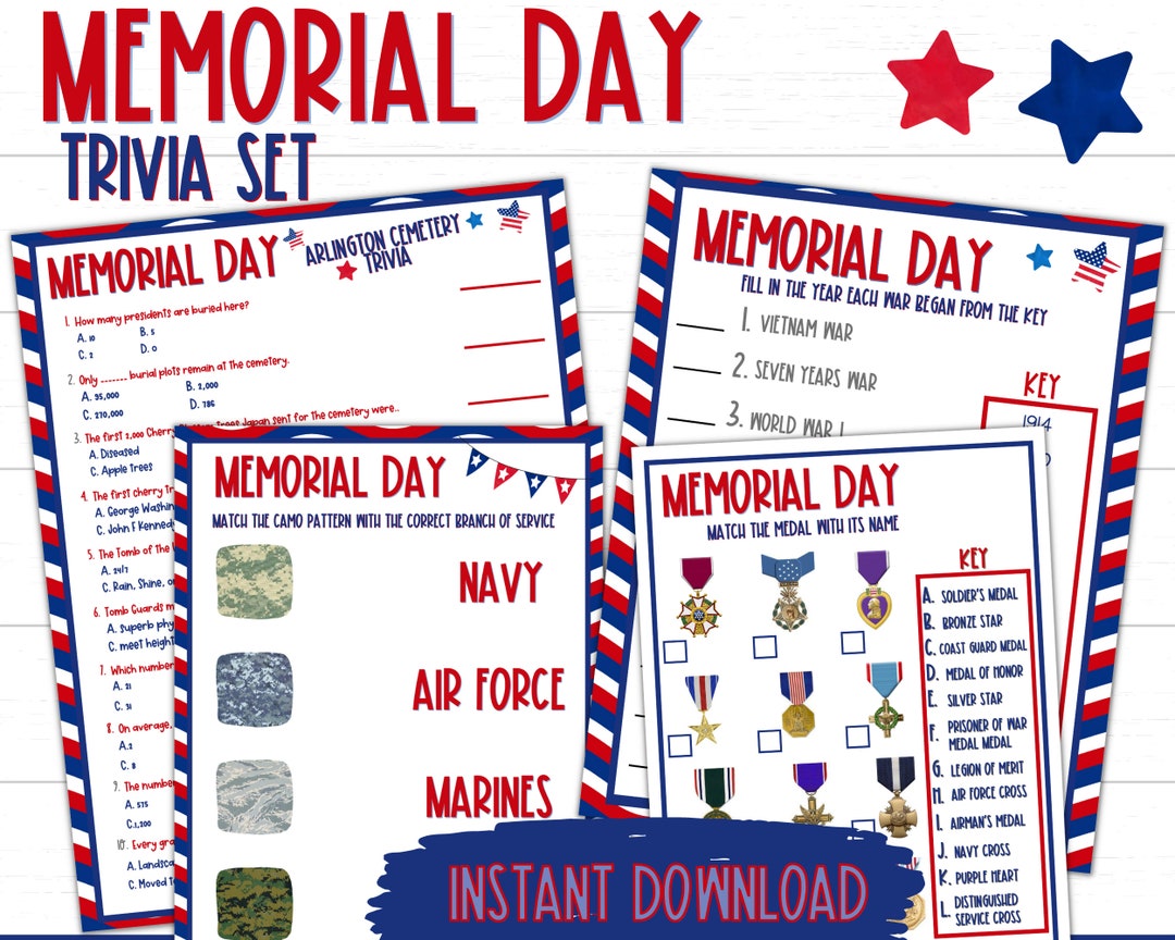 Memorial Day Trivia Games  Printable Memorial Day Games