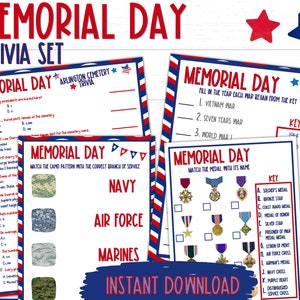 Memorial Day Trivia Games | Printable Memorial Day Games | Party Games | Trivia Game | Memorial Day Activities | Military Trivia Games | USA
