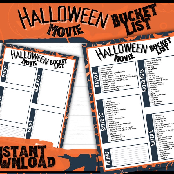 Horror Movie Checklist | Halloween Movies | Movie Bucket List | Movie Checklist | Halloween Bucket List | Halloween Activity | Horror Film