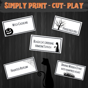 Teen Halloween Charades comes with 64 cards and instructions. The cards vary from easy to difficult so everyone can enjoy this Adult Halloween Game.