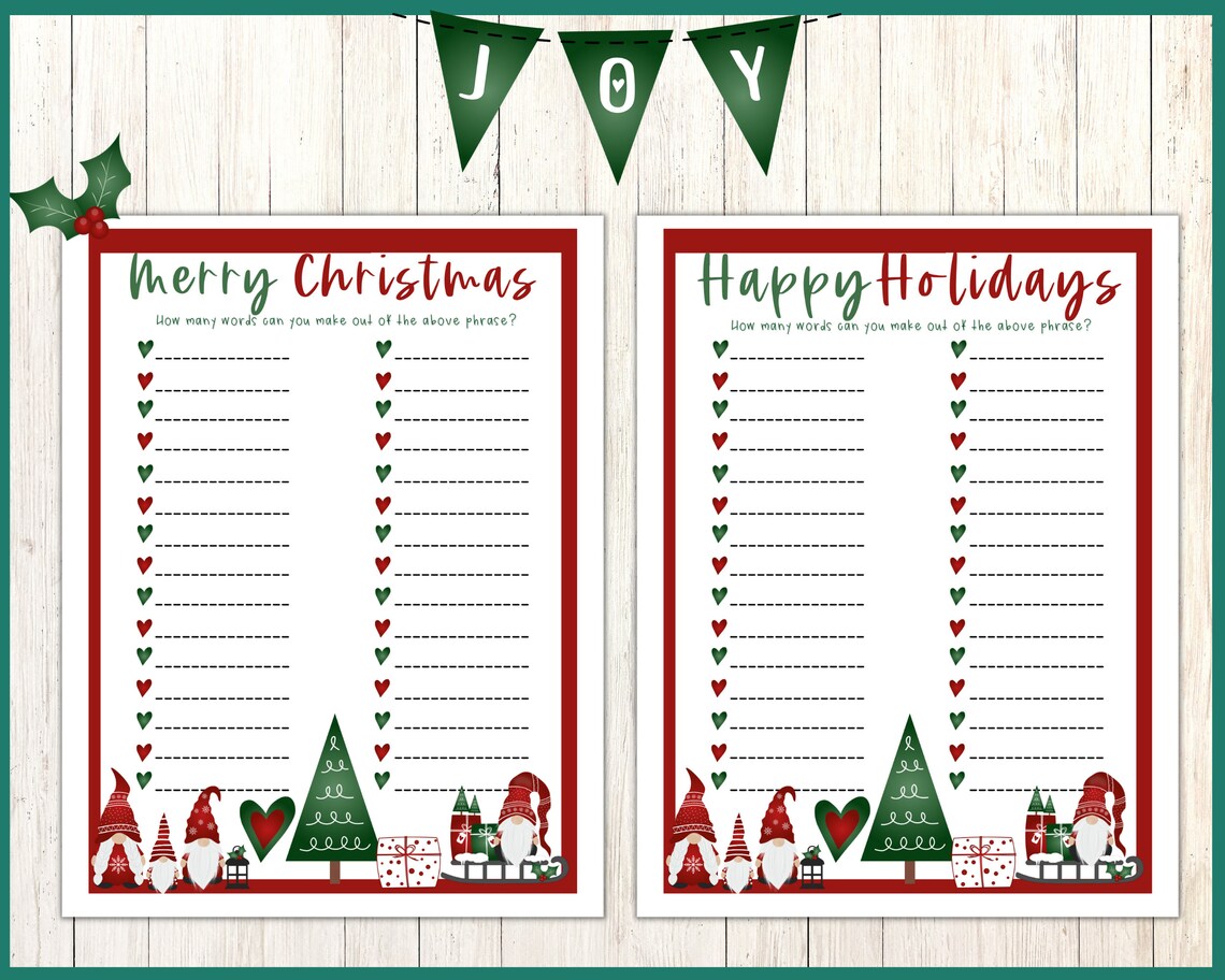 Printable Christmas Word Game Family Holiday Party Game Kids Printable ...