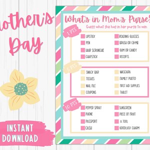 Mother's Day Purse Game | What's in Her Purse | Mothers Day Printable Games | Mother's Day Activities | Mother's Day Party Game | Moms Day