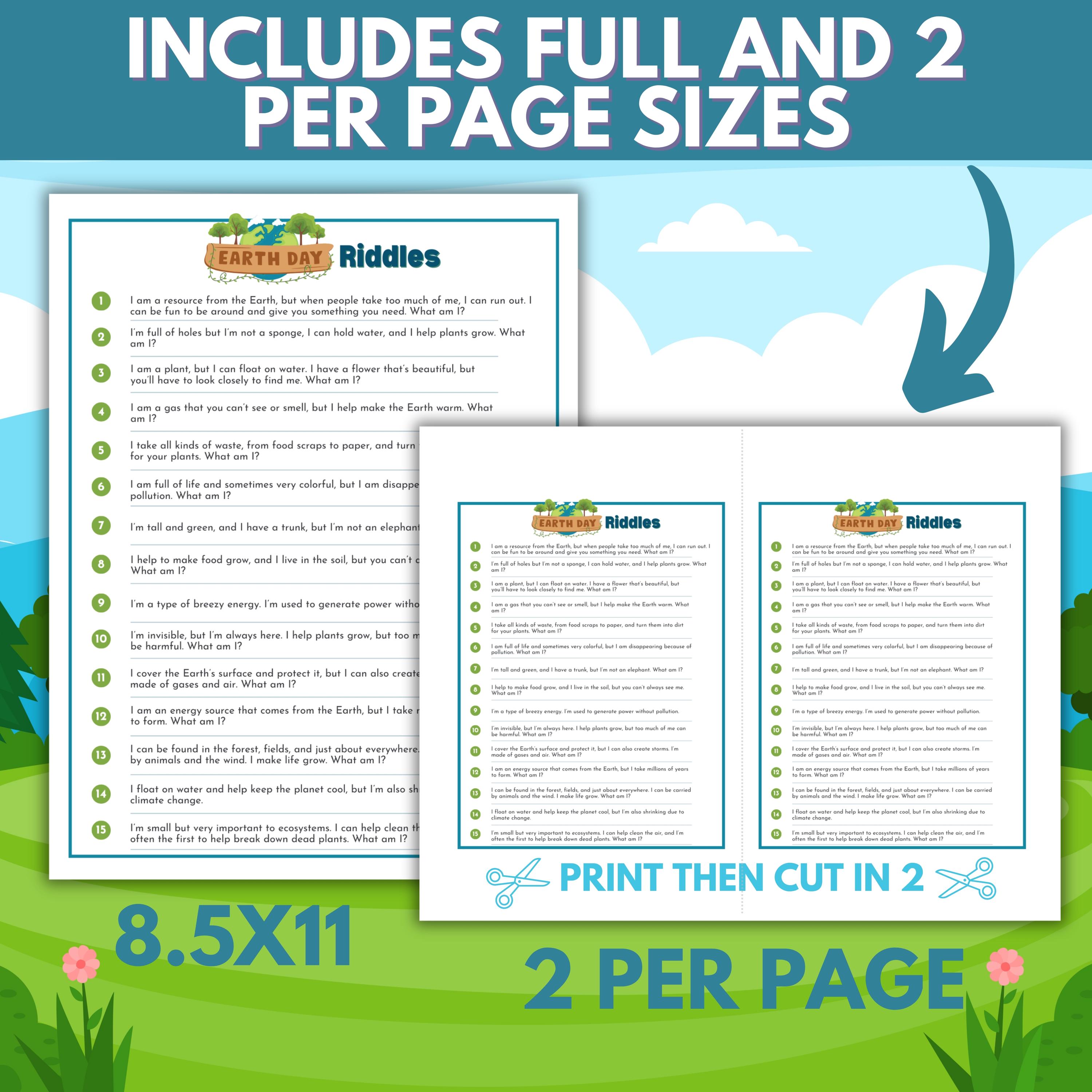 Earth Day Math Riddles Earth Day Printable Riddles | Earth Day Activity | Earth Day Riddles ...