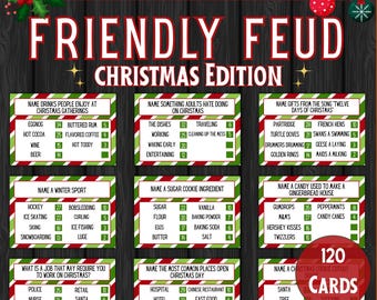 Juego de mesa navideño «Family Feud» (120 cartas) / Juego para fiestas navideñas para adultos, niños y adolescentes / Juegos para fiestas de oficina / Juegos navideños imprimibles