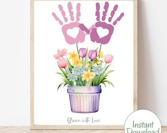 Mothers Day Handprint Printable | Mother's Day Handprint Floral Art | Handprint Craft |  Handprint Flower | Handprint Art gift for mom | Kid