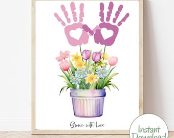 Mothers Day Handprint Printable | Mother's Day Handprint Floral Art | Handprint Craft |  Handprint Flower | Handprint Art gift for mom | Kid