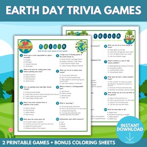 Earth Day Printable Activity | Earth Day Trivia | 2 Earth Day Printable Trivia Game for Kids | Earth Day Coloring Page | Earth Day Worksheet