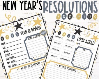 Near Year's Eve Kids Resolutions | Printable New Year Games | New Year's Eve Games | Kids year in Review | Printable Kids Resolutions | NYE