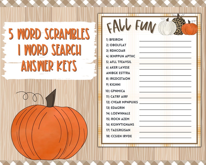Fall Game bundle, Autumn Game bundle, Party Games, Fall Printable, Autumn Party Games, Fall Word Scramble, Adult Fall Game, Fall Word Search image 2