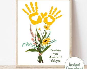 Mothers Day Handprint Printable | Mother's Day Handprint Floral Art | Handprint Craft |  Handprint Flower | Handprint Art gift for mom | Kid