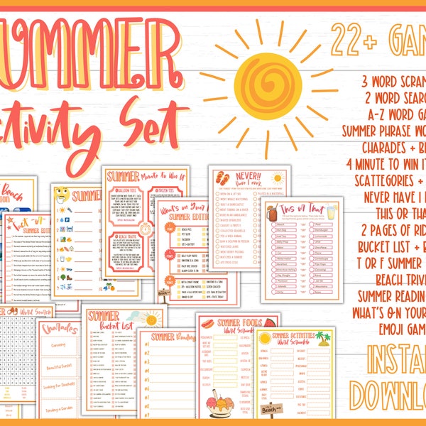 Summer Games | Printable Summer Game Bundle | Summer Games Kids Adults Teens Families | Summer Activities | Vacation Games | Pool | Beach