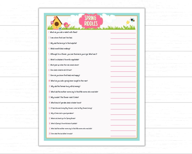 Spring Quiz Worksheet Spring Trivia Games | Printable Spring Activity | Kids Spring Trivia ...