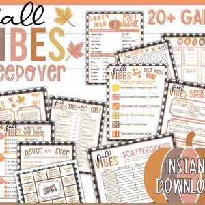 Fall Sleepover Game Bundle | Slumber Party Activity | Pajama Party Games | Tween | Teen | Fall | Printable | Instant Download | Pink Party