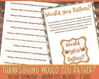 Thanksgiving Would you rather Game | Printable Thanksgiving Games | Thanksgiving Printable Game | Adults | Kids | This or That Party Game