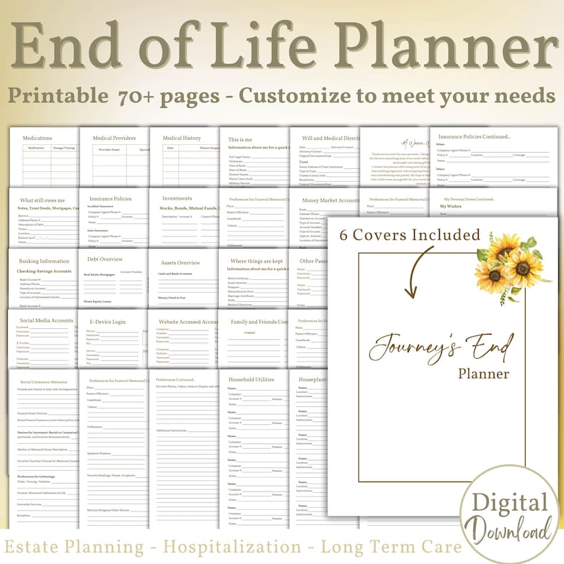 End of Life Planner, Emergency Binder, Printable Estate Planner With 77 ...