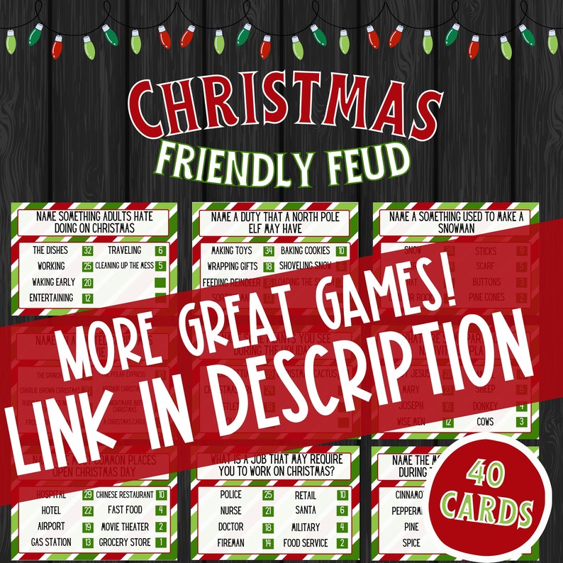 Christmas Party Game Christmas Trivia Left Right Game Feud Pass the Gift Christmas Dice Game Minute to Win it Charades Adult image 10