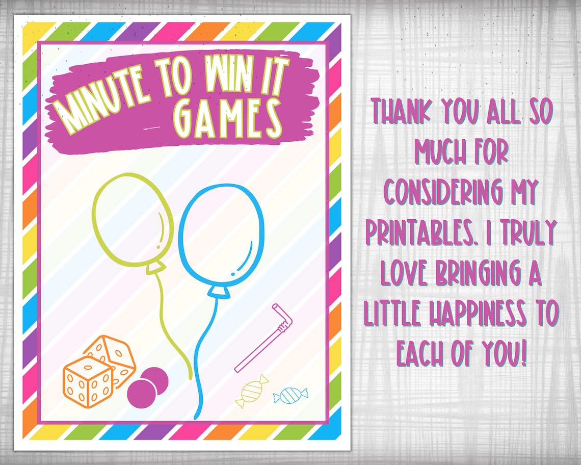 Minute to Win It, Party Game, Printable Party Game, Sleepover Game ...