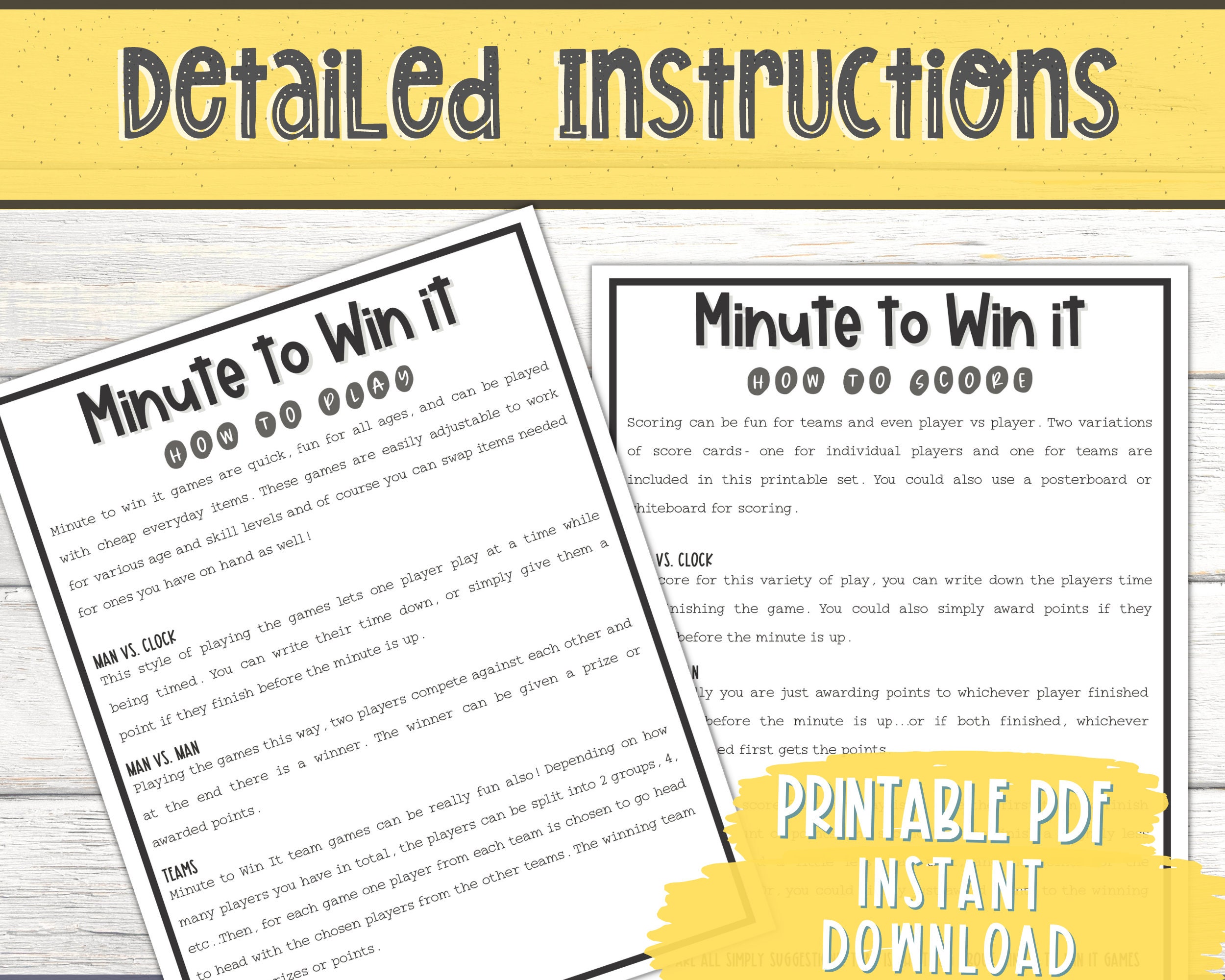 Minute to Win It Game, Party Game, Printable Party Game, Sleepover Game ...