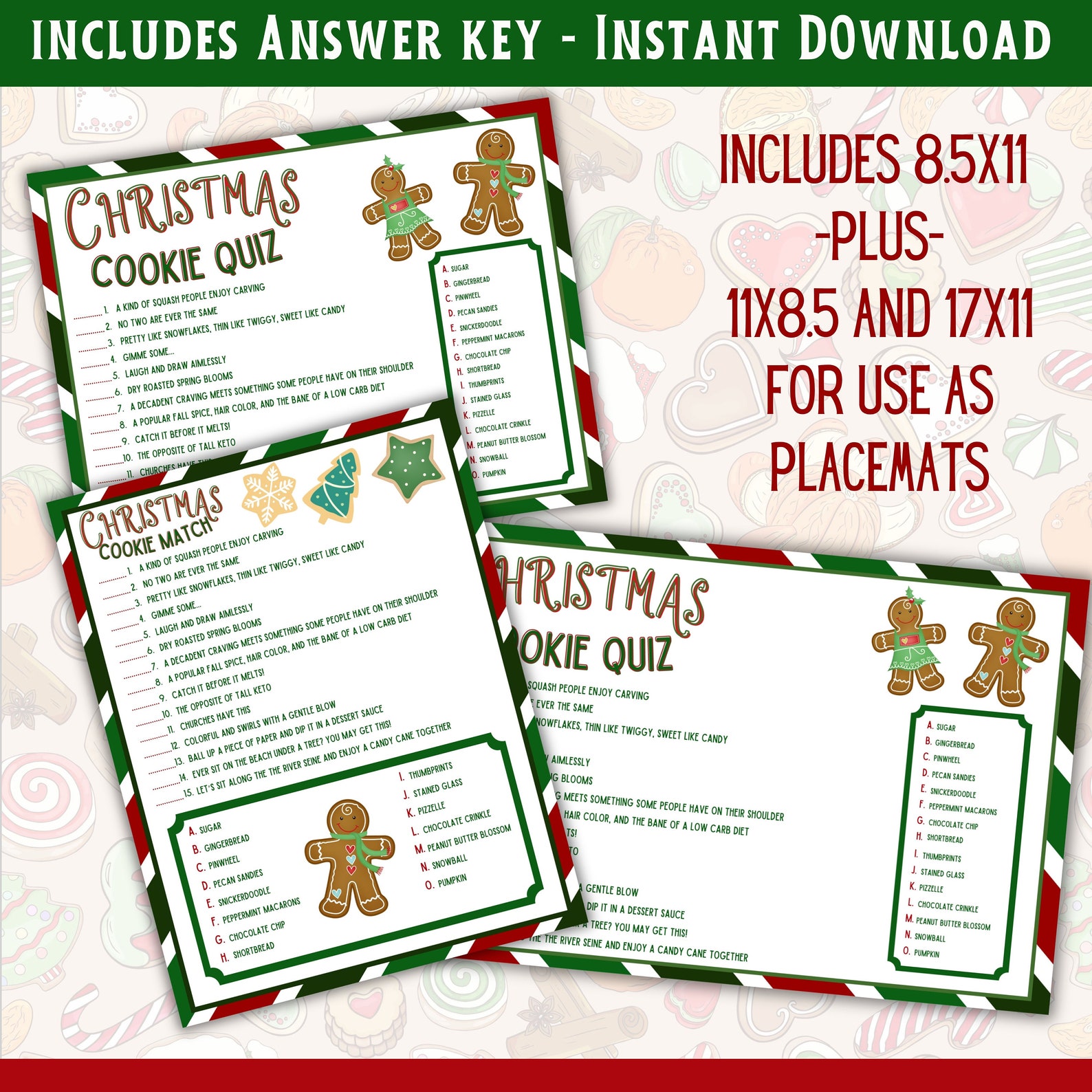 Christmas Trivia Printable Game Cookie Exchange Game Christmas Party