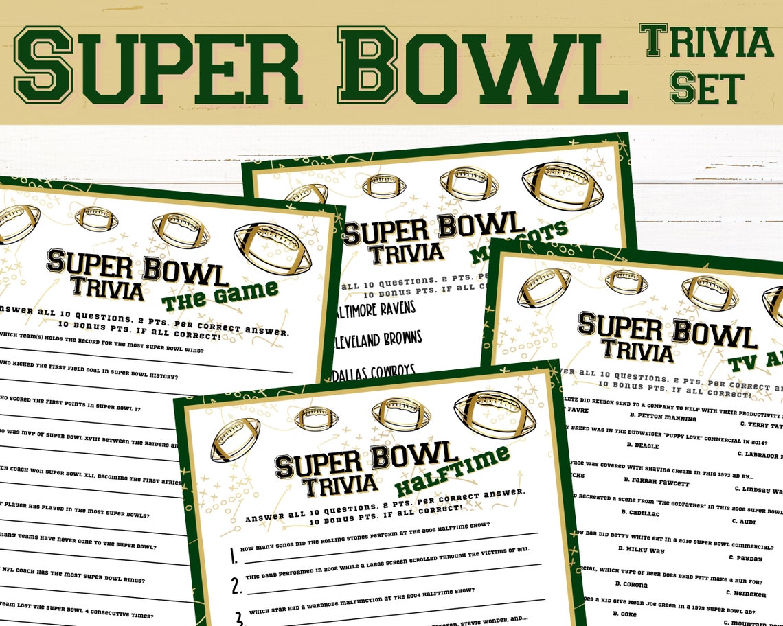 Super Bowl Trivia Printable Super Bowl Trivia Games Trivia Etsy