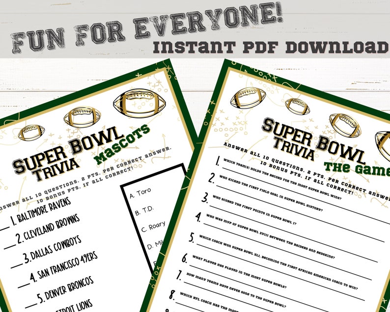 Super Bowl Trivia Printable Super Bowl Trivia Games Trivia Etsy