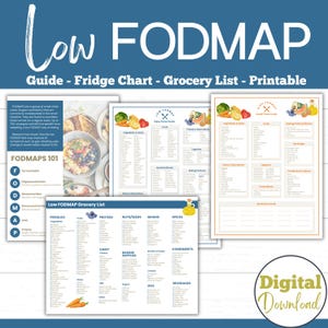 Fodmap, Fodmap Chart, Printable Low Fodmap Food List, IBS Food List, IBS Diet, Grocery Lists, Low Fodmap Food Charts included
