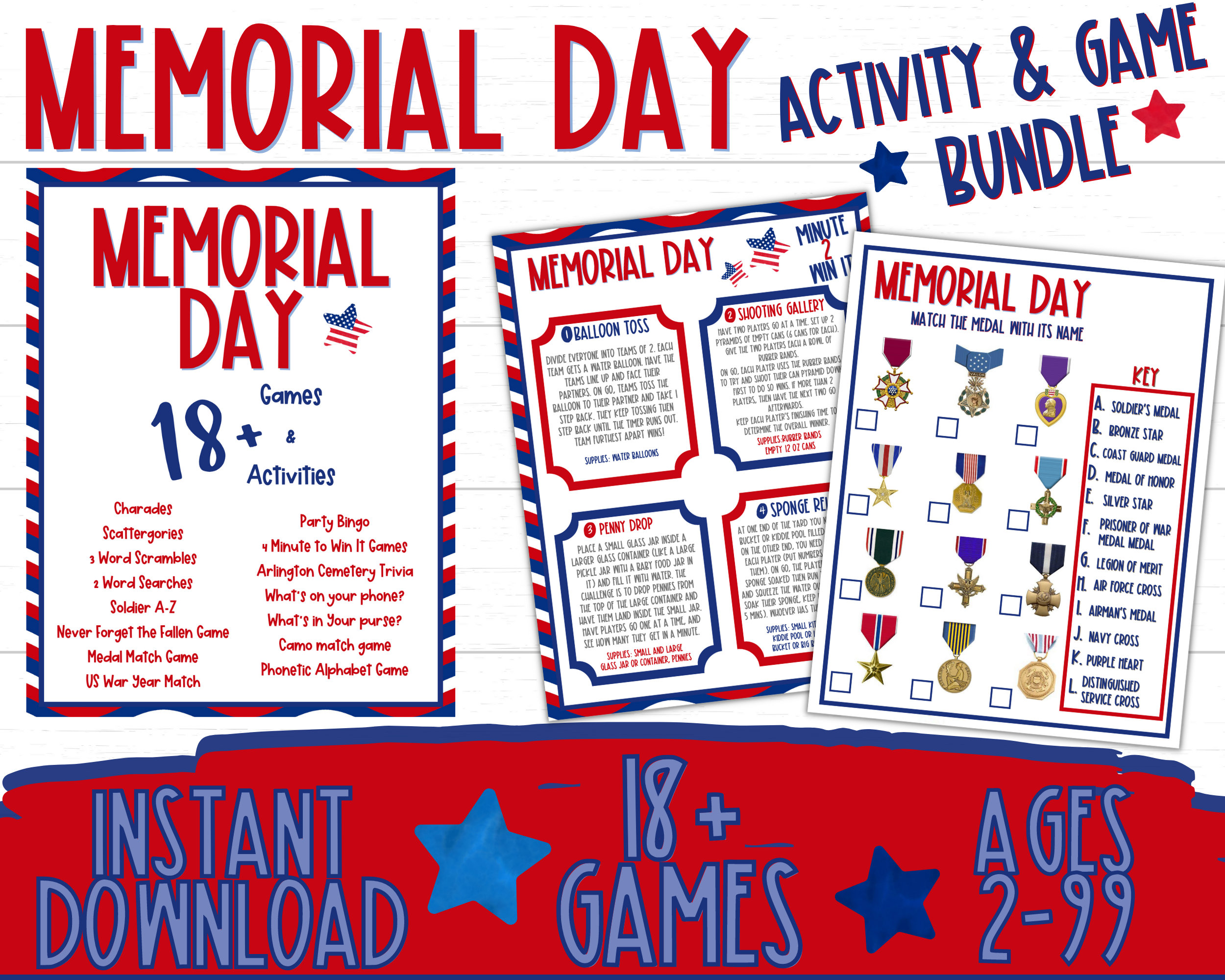 Memorial Day Games Printable Memorial Day Games Party Games Patriotic