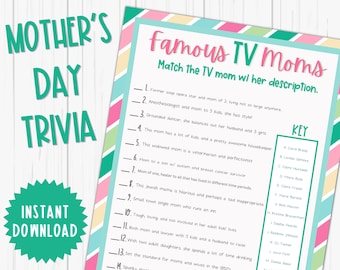 Mother's Day Trivia | Famous Mom Trivia | Mothers Day Printable Games | Mother's Day Activities | Mother's Day Party Game | TV Show Trivia