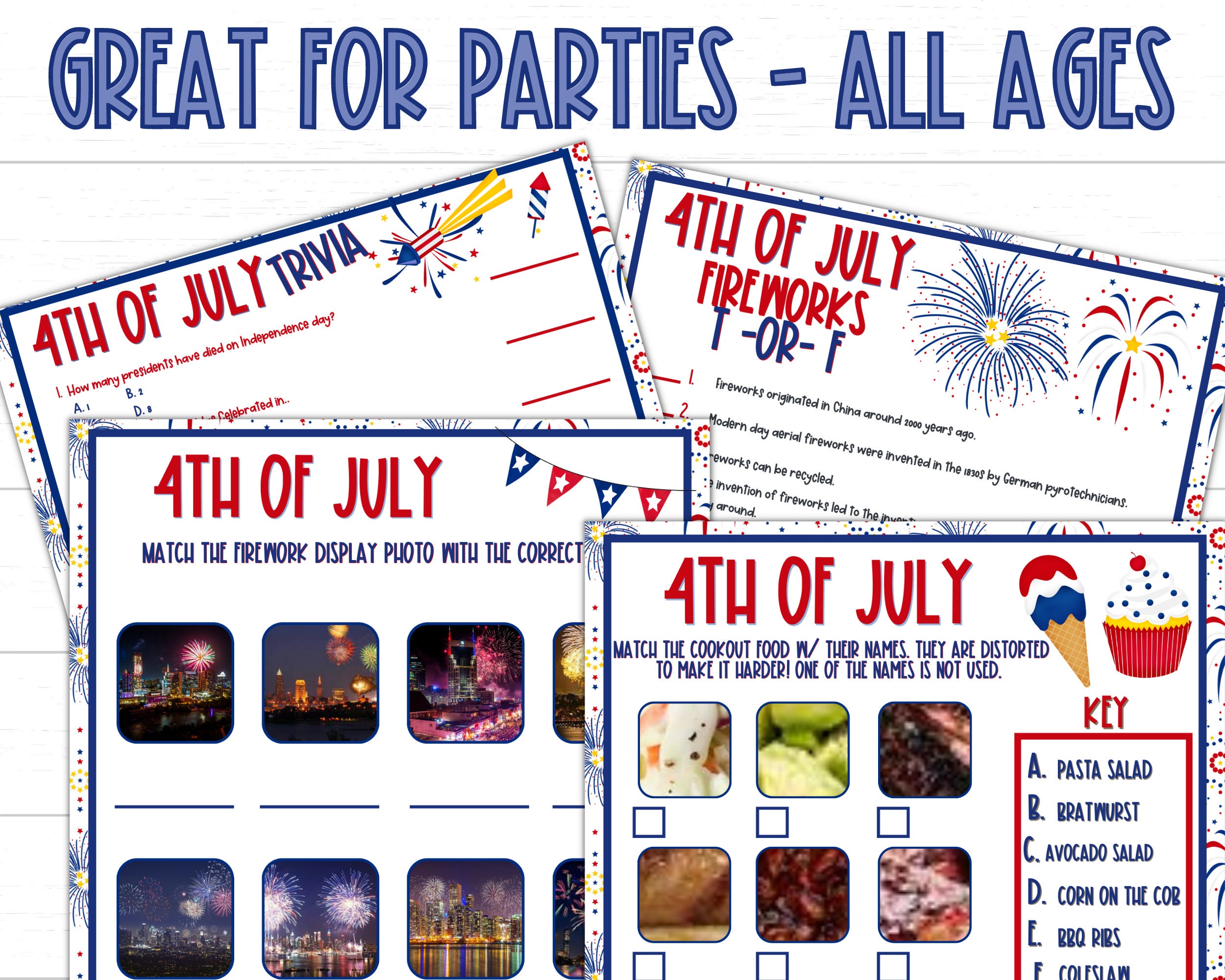 4th of July Trivia Games Independence Day Trivia Game 4th - Etsy