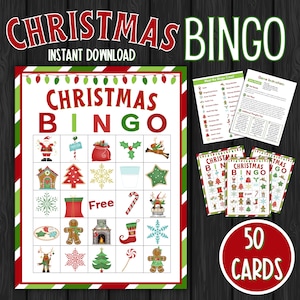 Christmas Bingo | Printable Christmas Bingo | 50 Christmas Bingo Cards | Bingo for Christmas | Kids | Adults | Family | Christmas Bingo Game