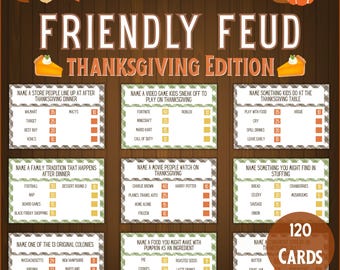 Friendsgiving Feud, Thanksgiving Trivia Spiel für Zuhause oder Büro, druckbares Friendsgiving Fehde Spiel mit Punktekarten