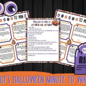 Halloween Minute to Win it, Halloween Kids Games, Halloween Printable Minute to Win it, Kids Halloween Games, Halloween Party Games, Games