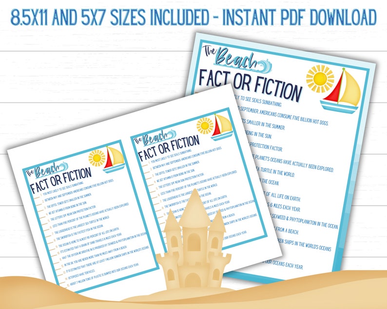 Beach Trivia Game Set Printable Summer Beach Games Ocean Trivia Summer
