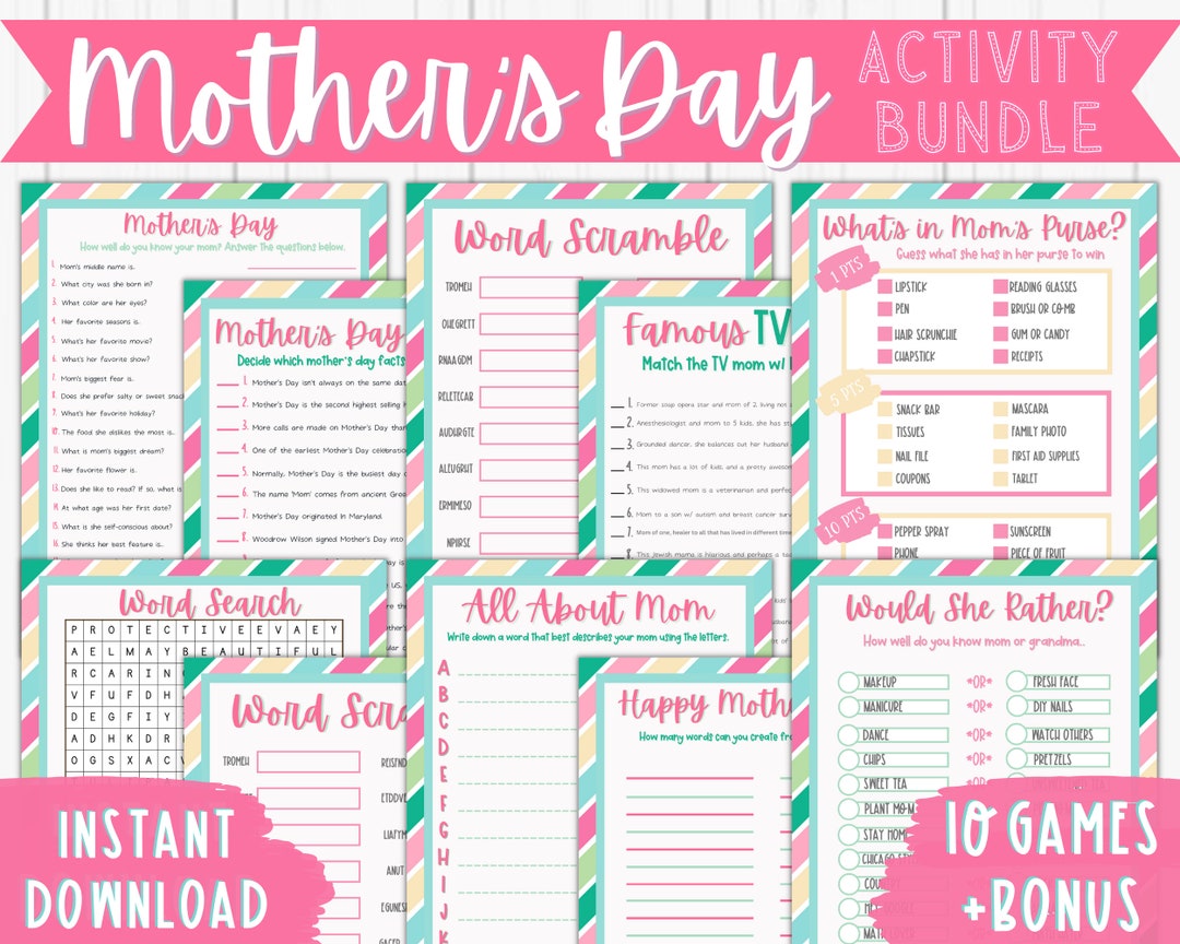 Mother's Day Games | Printable Mother's Day Game Bundle | Party Games ...