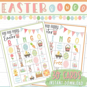 Druckbares Osterbingo Spiel, lustige Osteraktivitäten für Kinder, OsterhasenBingo mit 30 Karten, Osterklassenzimmer Aktivität, Osterpartyspiel