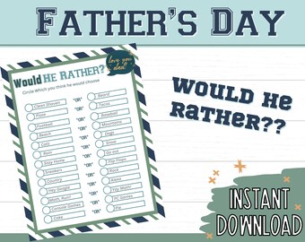 Printable Fathers Day Games | Father's Day Games | Party Games | Games for Dad | Would You Rather | Father's Day Activity | Would He Rather