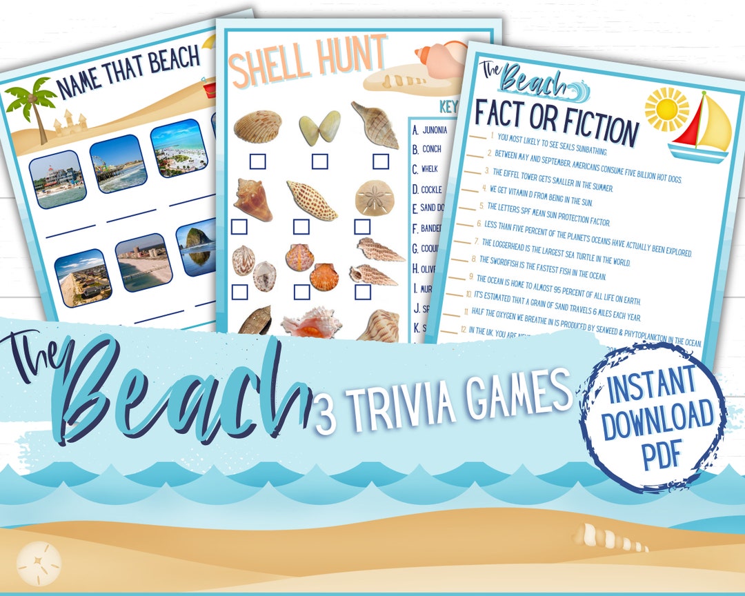 Beach Trivia Game Set Printable Summer Beach Games Ocean Trivia Summer