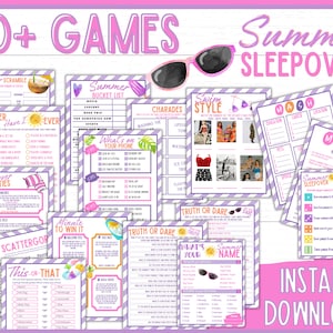 Sleepover Game Bundle | Slumber Party Activity | Pajama Party Games | Tween | Teen | Summer | Printable | Instant Download | Pink Party