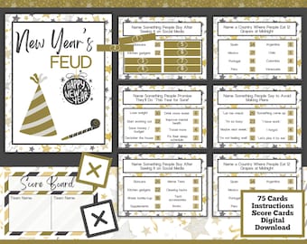 Silvester Spiel Familienfehde, 2025 Silvester Party Spiele, Spaß Familie & Erwachsene Spiel Bundle, 2026 Silvester druckbare Spiele