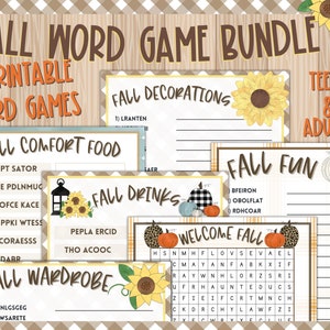 Fall Game bundle, Autumn Game bundle, Party Games, Fall Printable, Autumn Party Games, Fall Word Scramble, Adult Fall Game, Fall Word Search image 1